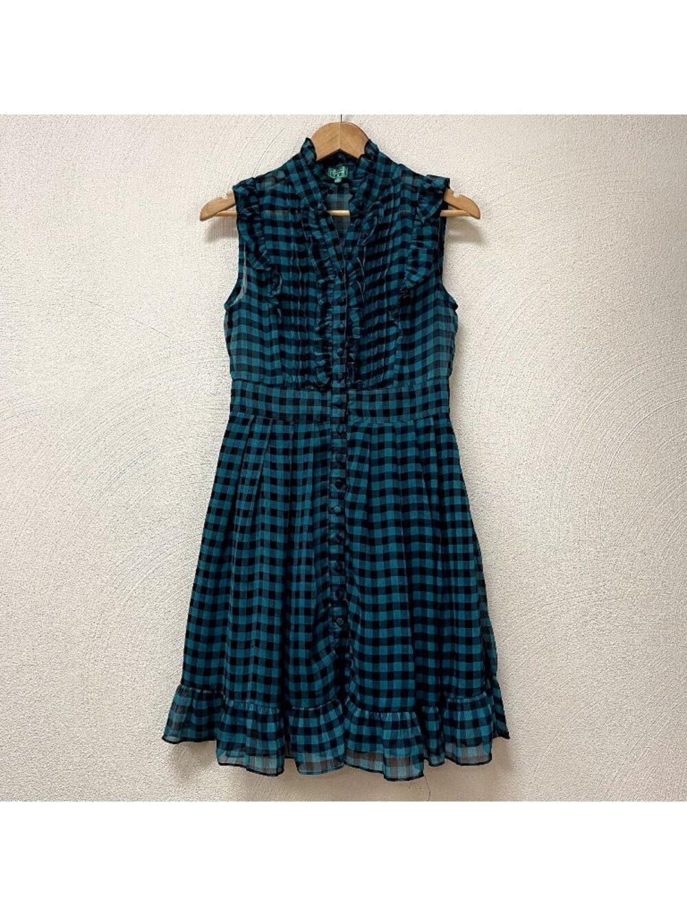 Freeway Green & Black Checkered Sheer Summer Dress sz Medium